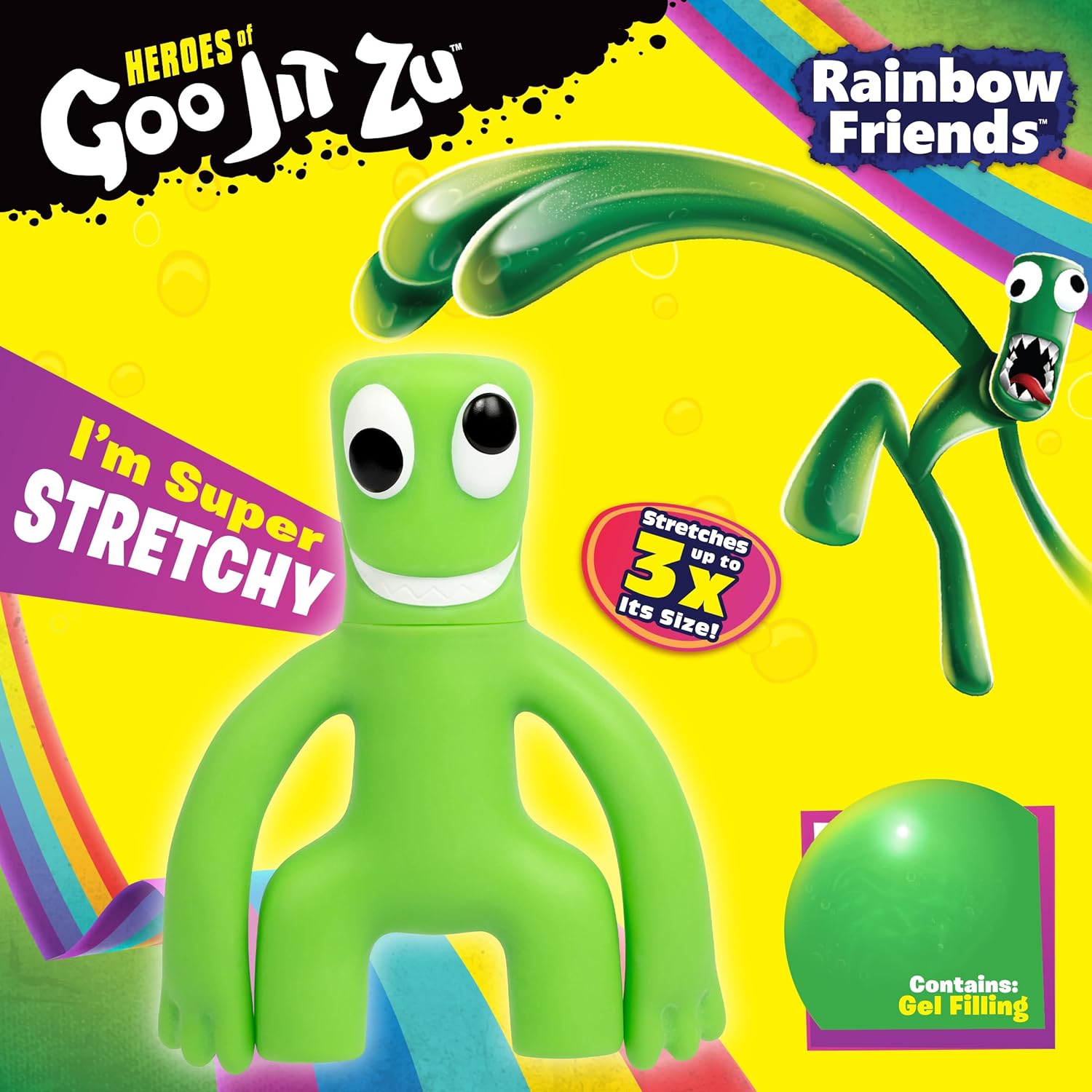 Heroes of Goo Jit Zu Rainbow Friends, Green. The multiplayer, kid-friendly horror story experience. Super Stretchy Goo Filled Toy Figure.