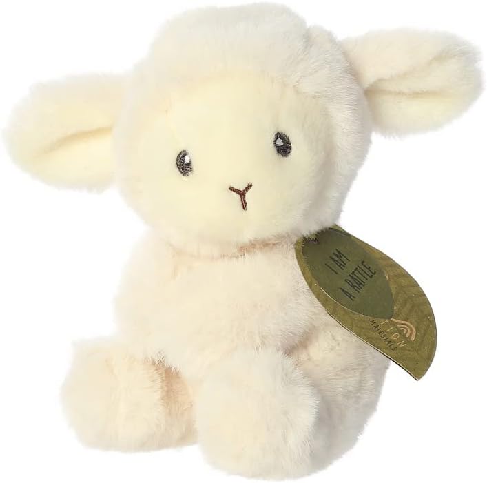 AURORA, 23367, ebba Baby Eco Laurin Lamb Rattle, 6In, Recycled Soft Toy, White