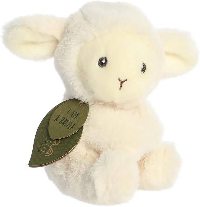 AURORA, 23367, ebba Baby Eco Laurin Lamb Rattle, 6In, Recycled Soft Toy, White