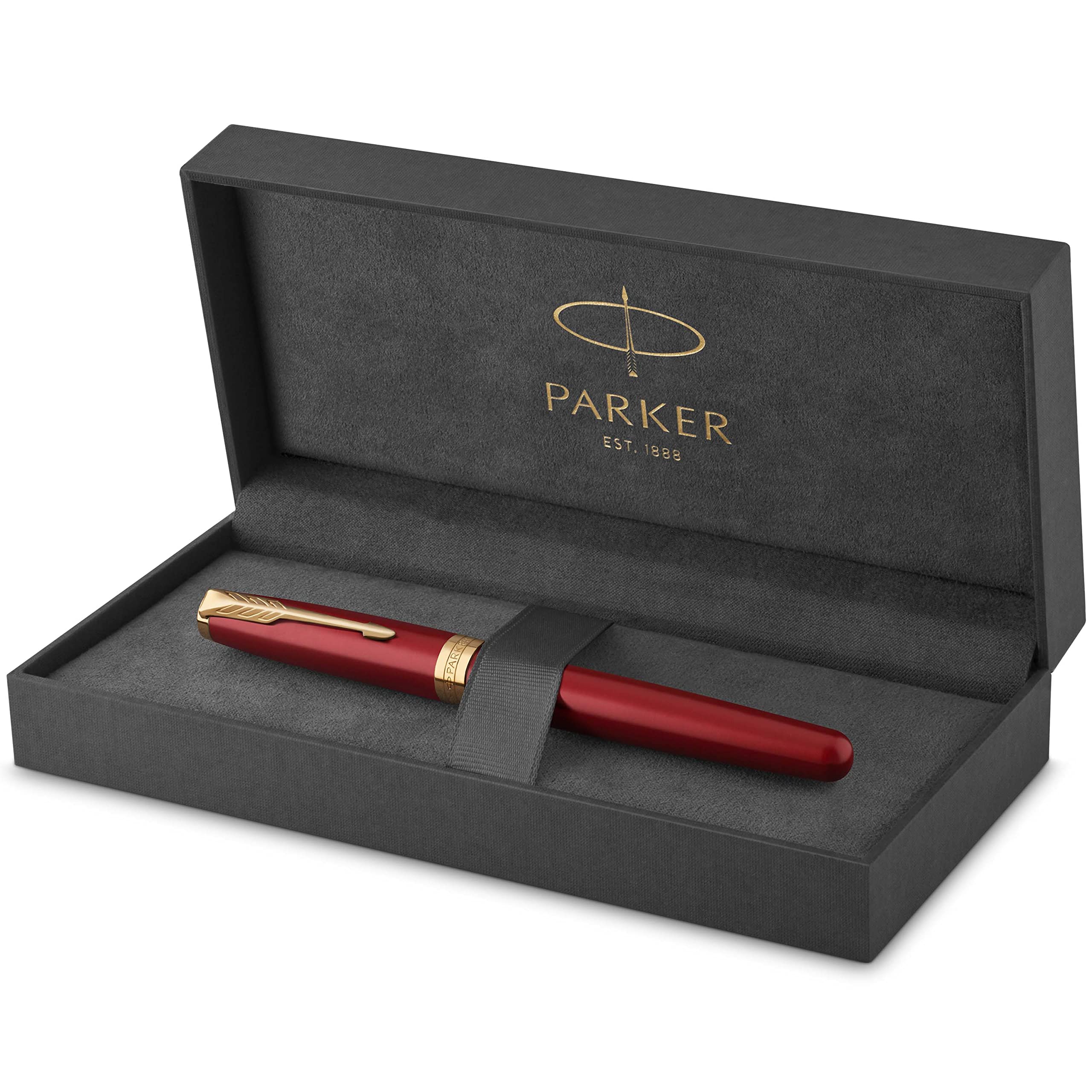 Parker Sonnet Fountain Pen | Red Lacquer with Gold Trim | Fine Nib | Gift Box Fine Nib Red Lacquer with Gold Trim