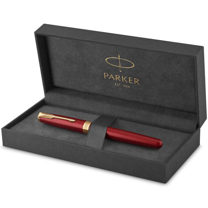 Parker Sonnet Fountain Pen | Red Lacquer with Gold Trim | Fine Nib | Gift Box Fine Nib Red Lacquer with Gold Trim