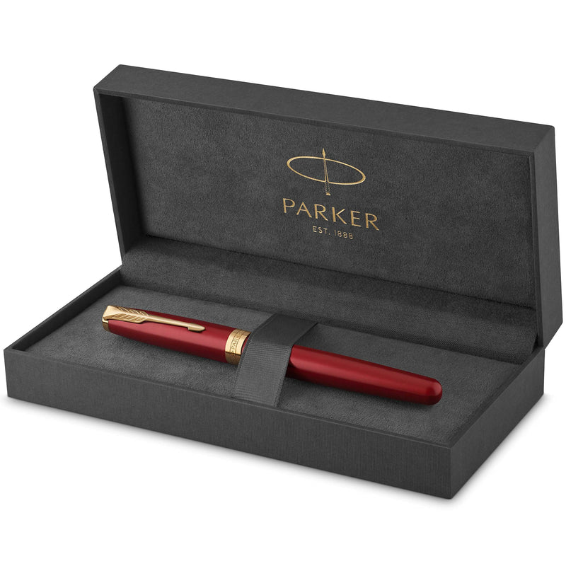 Parker Sonnet Fountain Pen | Red Lacquer with Gold Trim | Fine Nib | Gift Box Fine Nib Red Lacquer with Gold Trim