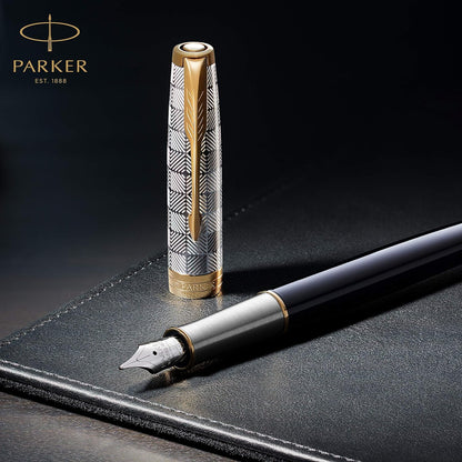 Parker Sonnet Fountain Pen | Red Lacquer with Gold Trim | Fine Nib | Gift Box Fine Nib Red Lacquer with Gold Trim