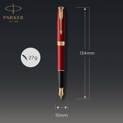 Parker Sonnet Fountain Pen | Red Lacquer with Gold Trim | Fine Nib | Gift Box Fine Nib Red Lacquer with Gold Trim