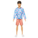 Barbie Fashionistas Ken Doll #219 with Slender Body Wearing a Removable Long-Sleeve Pink & Blue Patterned Shirt & Pink Shorts, HRH24