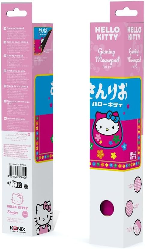 Konix Hello Kitty Gaming-Mauspad 32 x 27 cm - rutschfeste Mikrofaser-Oberfläche - Gummi - Motiv Japan