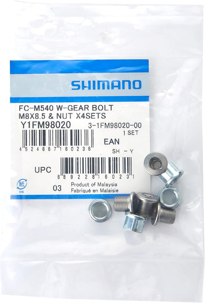 Shimano FC-M540 double chainring fixing bolts and nuts - M8 x 8.5 mm - (set of 4)