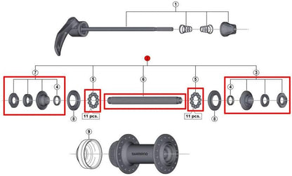 Shimano HB-M4050 complete hub axle, 108 mm