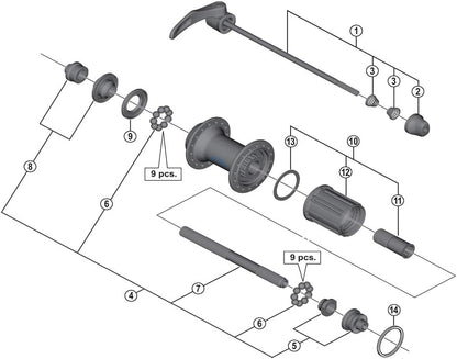 Shimano FH-5800 hub axle, 141 mm