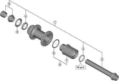 Shimano FH-R7070 complete hub axle unit