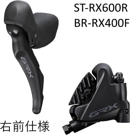 Shimano ST-RX600 GRX 11-speed STI bled with BR-RX400 flat mount calliper, right front