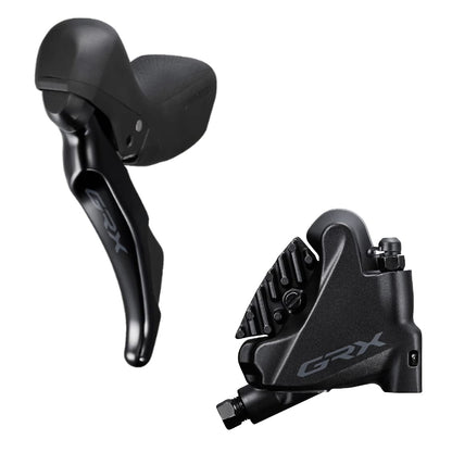 Shimano ST-RX400 GRX 10-speed STI bled with BR-RX400 flat mount calliper, right front