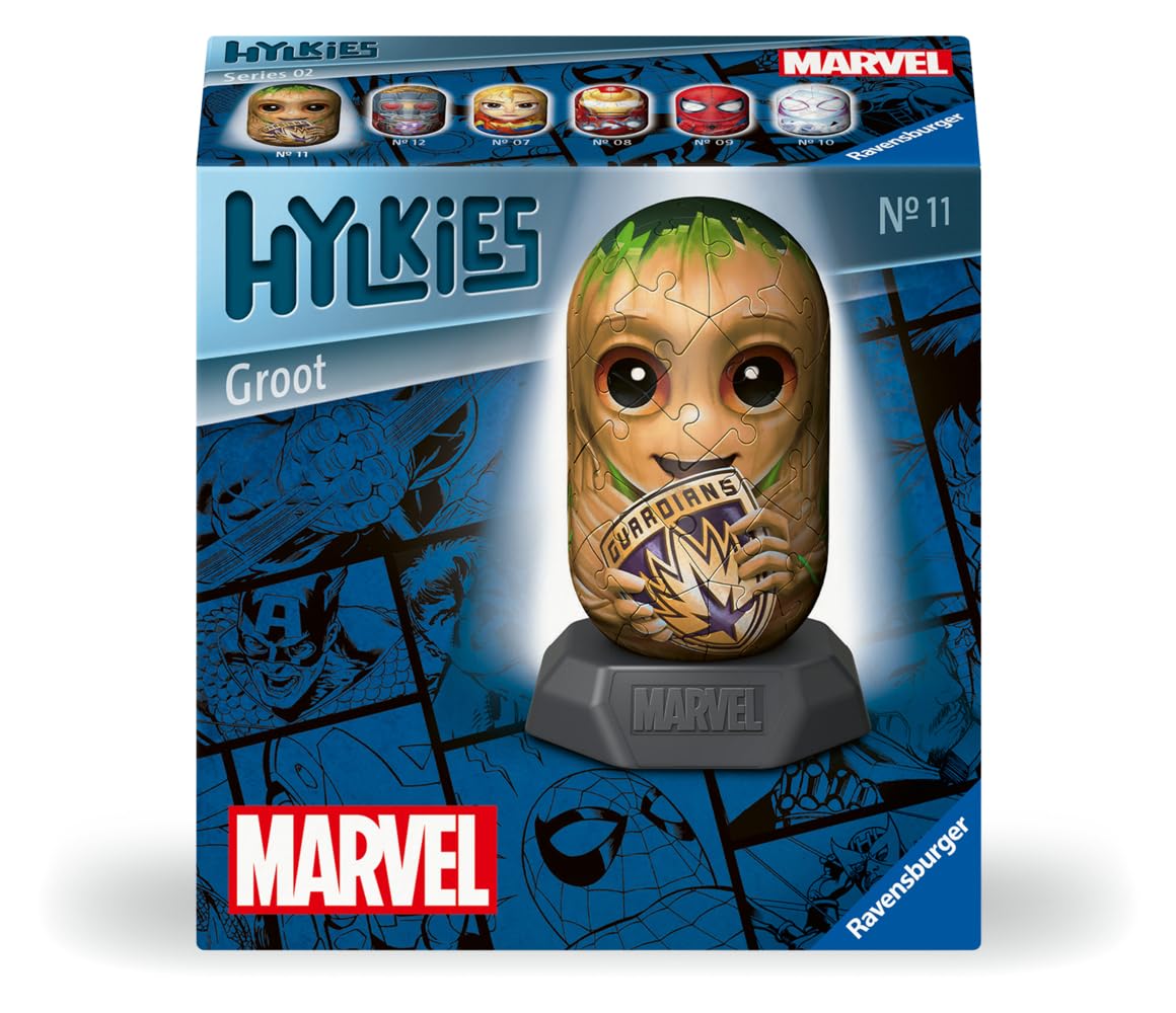 Ravensburger 12001160 Marvel Hylkies Figures Groot- Collectable Toys and Gifts for Kids and Adults Age 6 Years Up-3D Jigsaw Puzzles-Guardians of The Galaxy, Brown, One Size