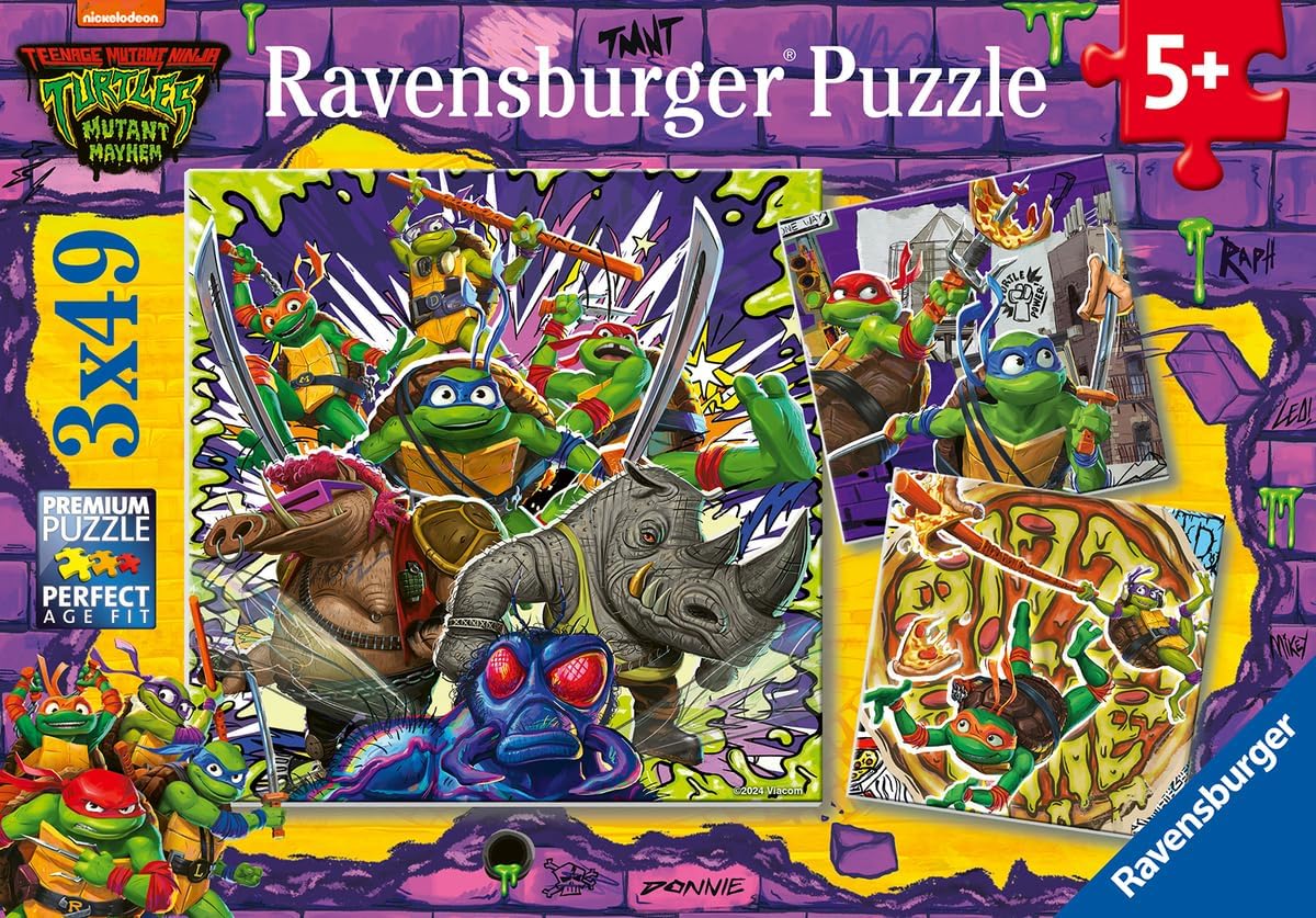 Ravensburger 12004012 Teenage Mutant Ninja Turtles TMNT Toys-3x 49 Piece Jigsaw Puzzles for Kids Age 5 Years Up, Multicolour, One Size