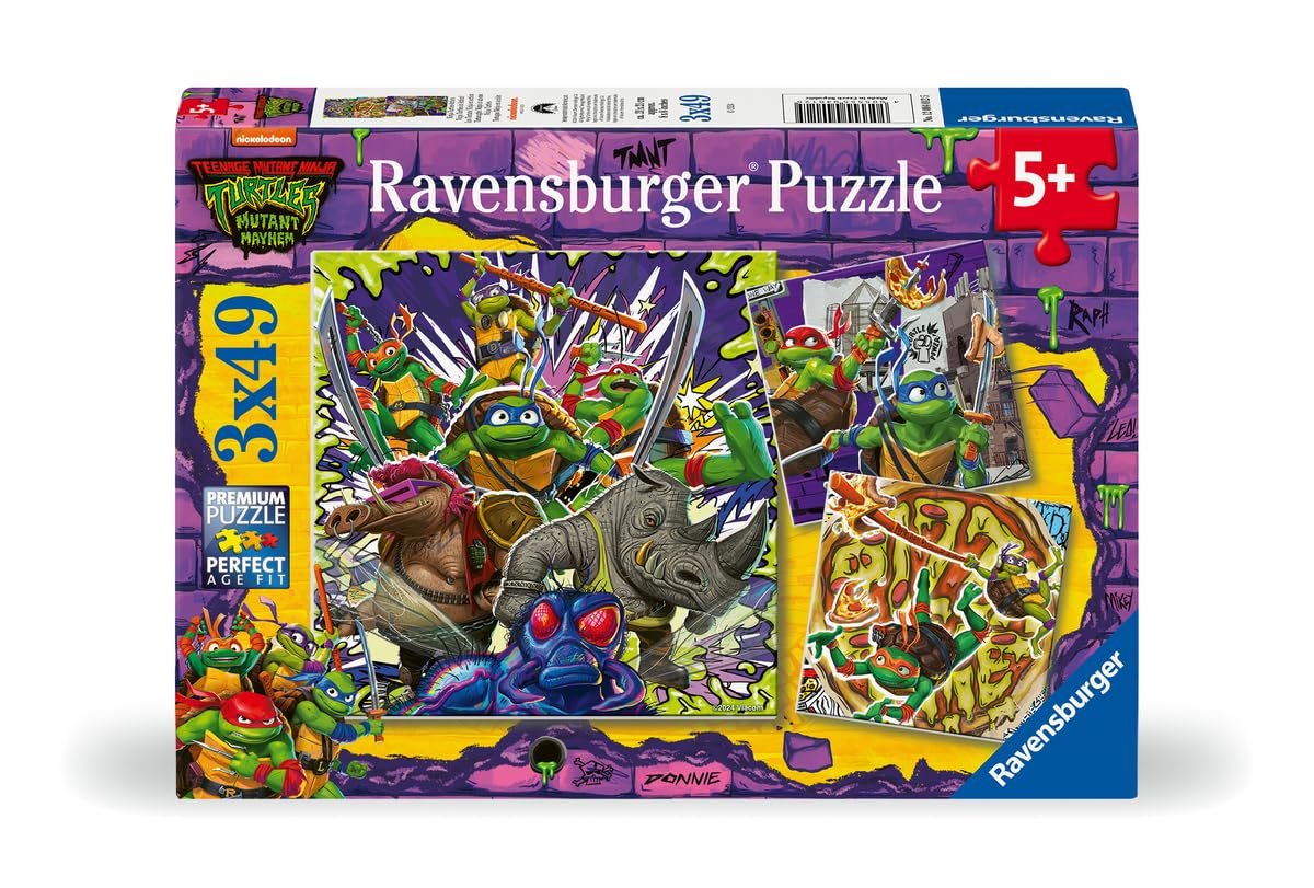 Ravensburger 12004012 Teenage Mutant Ninja Turtles TMNT Toys-3x 49 Piece Jigsaw Puzzles for Kids Age 5 Years Up, Multicolour, One Size