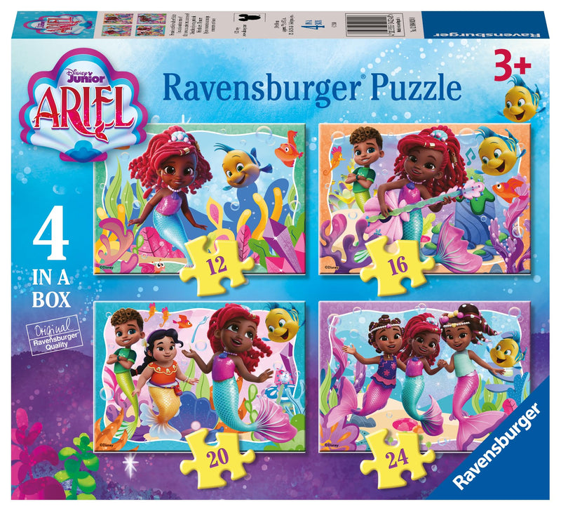 Ravensburger 12004024 Disney Junior Ariel-The Little Mermaid Toys-4 in a Box Jigsaw Puzzles for Kids Age 3 Years Up-12, 16, 20, 24 Pieces, Multicolour, One Size