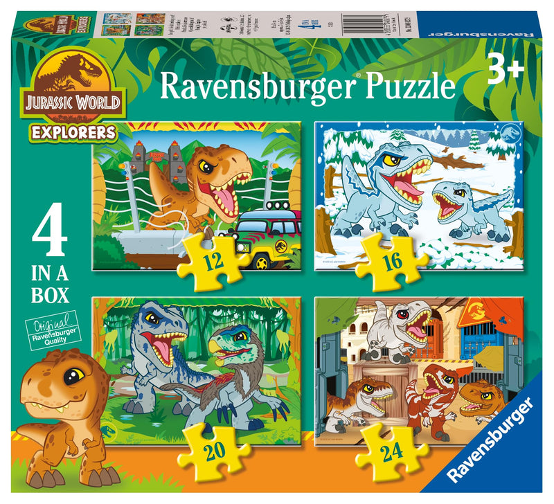 Ravensburger 12004027 Jurassic World Toys (Explorers) 4 in a Box Jigsaw Puzzles for Kids Age 3 Years Up-12, 16, 20, 24 Pieces, Multicolour, One Size