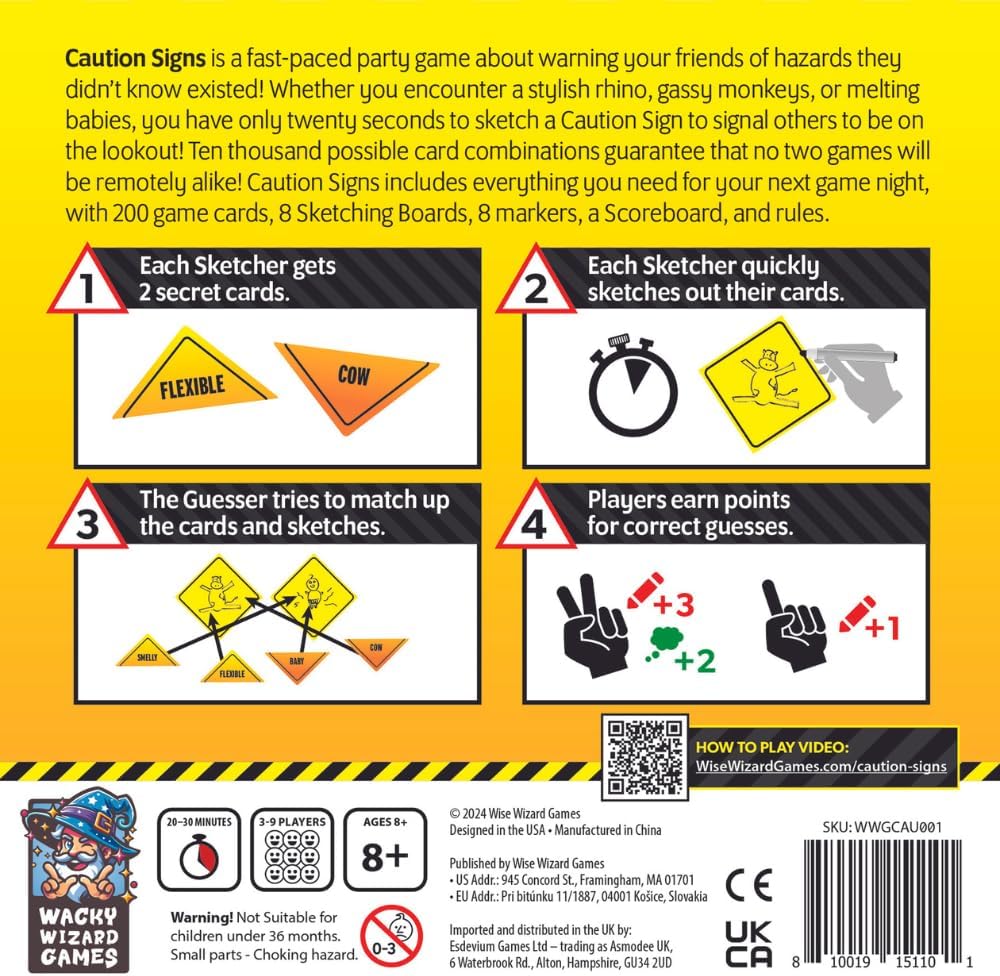 Wise Wizard Games | Caution Signs | Fast-Paced Party Game | Ages 10+ | 3-9 Players | 10+ Minutes Playing Time