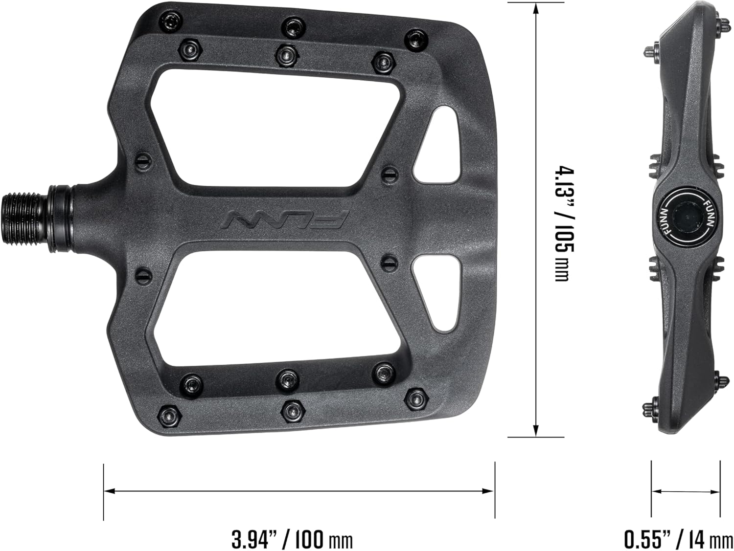 Funn Taipan Fahrradpedale aus glasfaserverstärktem Thermoplast mit 9/16-Zoll CrMo-Achsen und schienbeinfreundlichen Pins für MTB/BMX/Urban/Gravel Riding