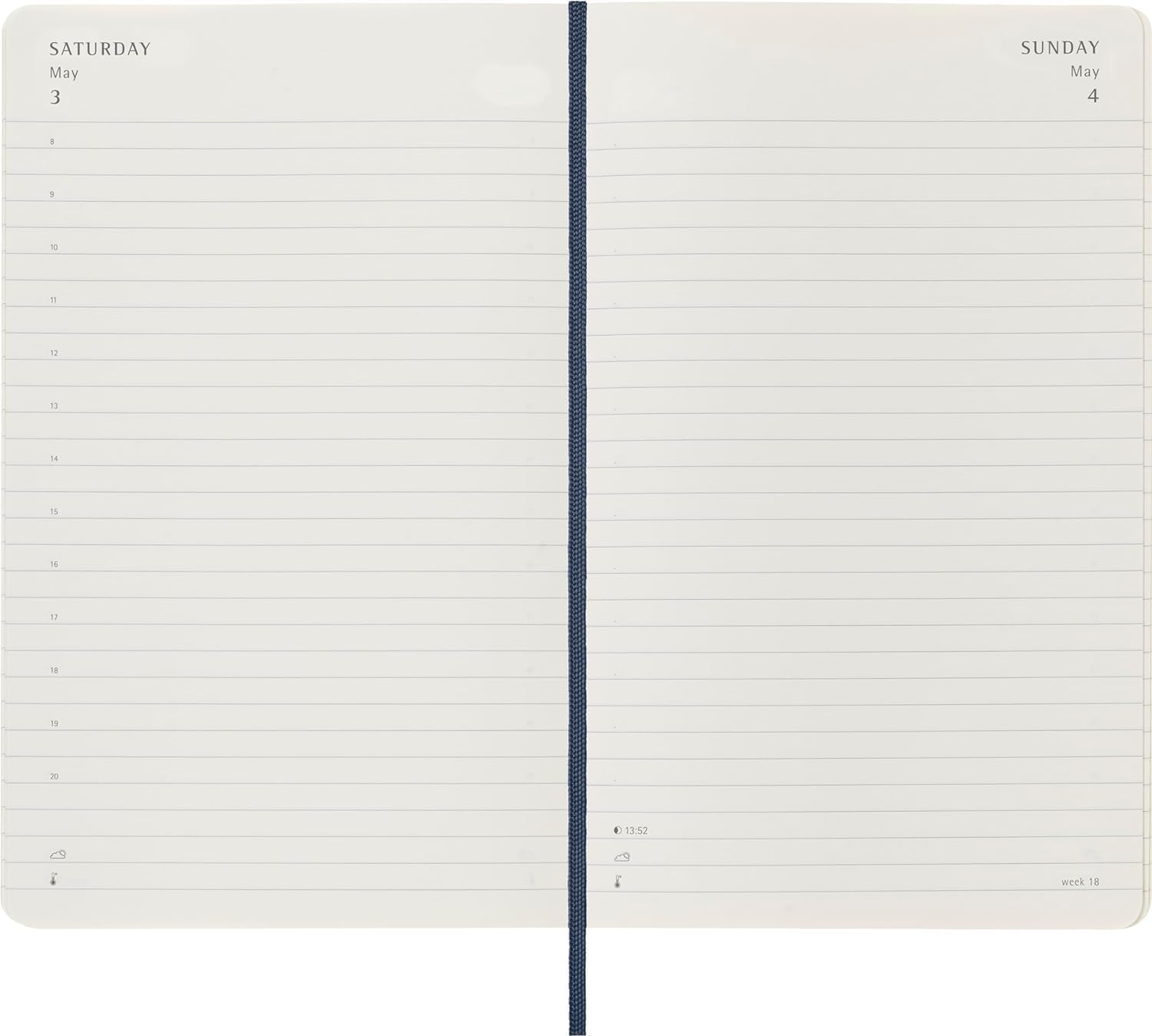 Moleskine Daily Planner, 12 Monate Tagesplaner 2025, Weicher Einband und Elastischer Verschluss, Farbe SaphirBlau, Großes Format 13x21 cm