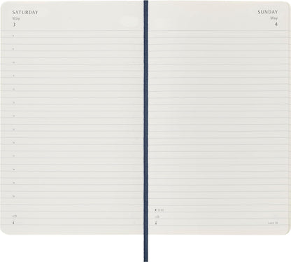 Moleskine Daily Planner, 12 Monate Tagesplaner 2025, Weicher Einband und Elastischer Verschluss, Farbe SaphirBlau, Großes Format 13x21 cm
