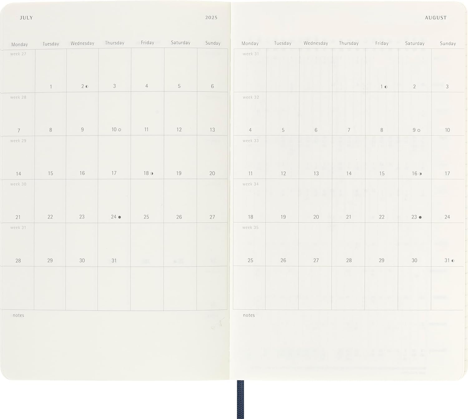 Moleskine Daily Planner, 12 Monate Tagesplaner 2025, Weicher Einband und Elastischer Verschluss, Farbe SaphirBlau, Großes Format 13x21 cm