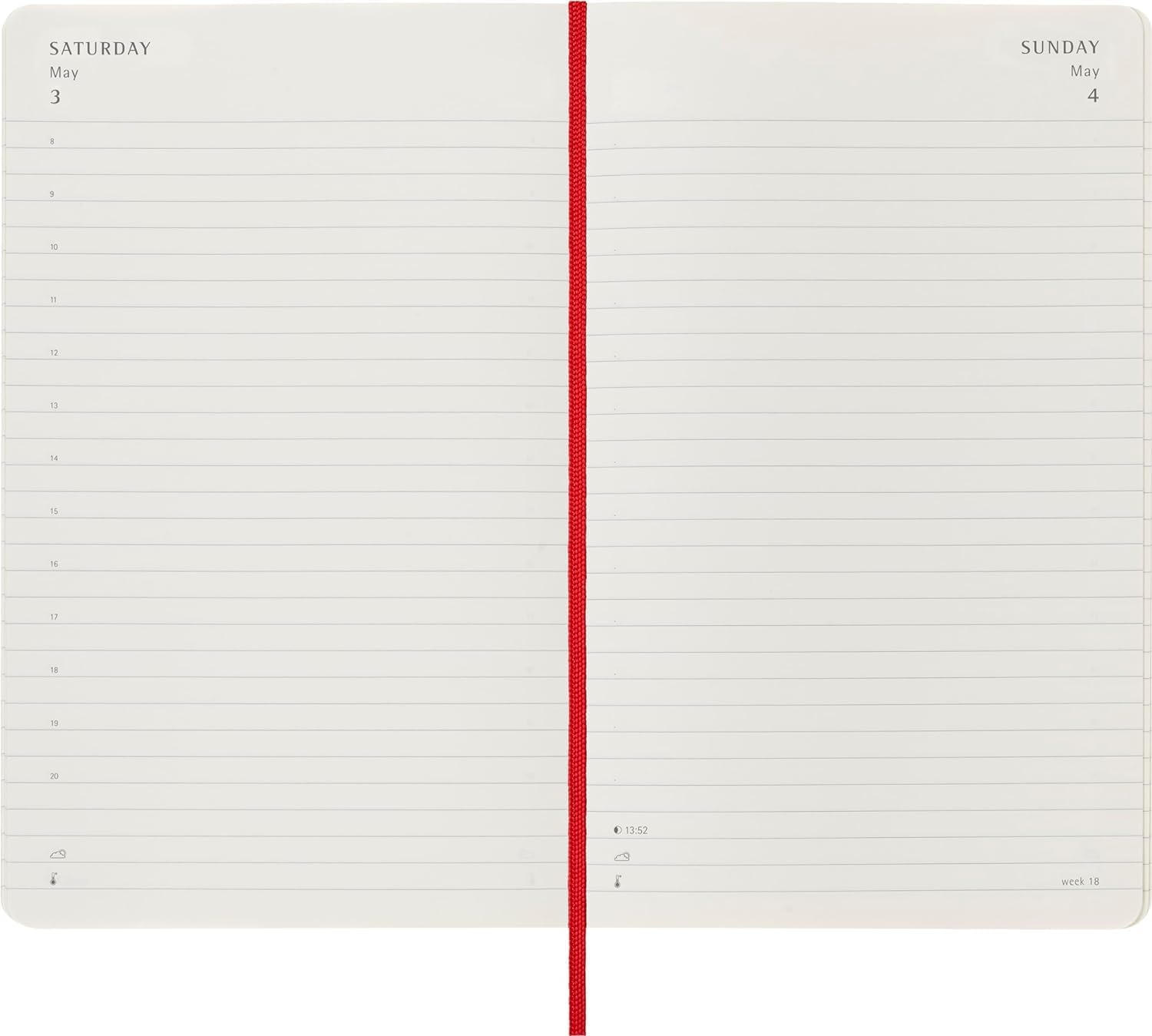 Moleskine Daily Planner, 12-Month 2025 Daily Agenda, Soft Cover and Elastic Closure, Scarlet Red Color, Large Format 13x21 cm Soft Cover Large Scarlet Red