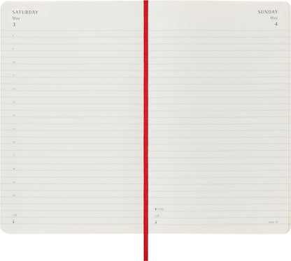 Moleskine Daily Planner, 12-Month 2025 Daily Agenda, Soft Cover and Elastic Closure, Scarlet Red Color, Large Format 13x21 cm Soft Cover Large Scarlet Red