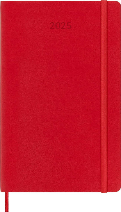 Moleskine Daily Planner, 12-Month 2025 Daily Agenda, Soft Cover and Elastic Closure, Scarlet Red Color, Large Format 13x21 cm Soft Cover Large Scarlet Red