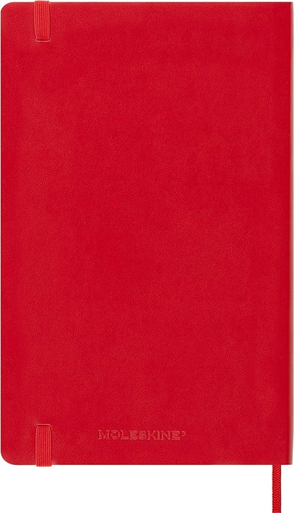 Moleskine Daily Planner, 12-Month 2025 Daily Agenda, Soft Cover and Elastic Closure, Scarlet Red Color, Large Format 13x21 cm Soft Cover Large Scarlet Red