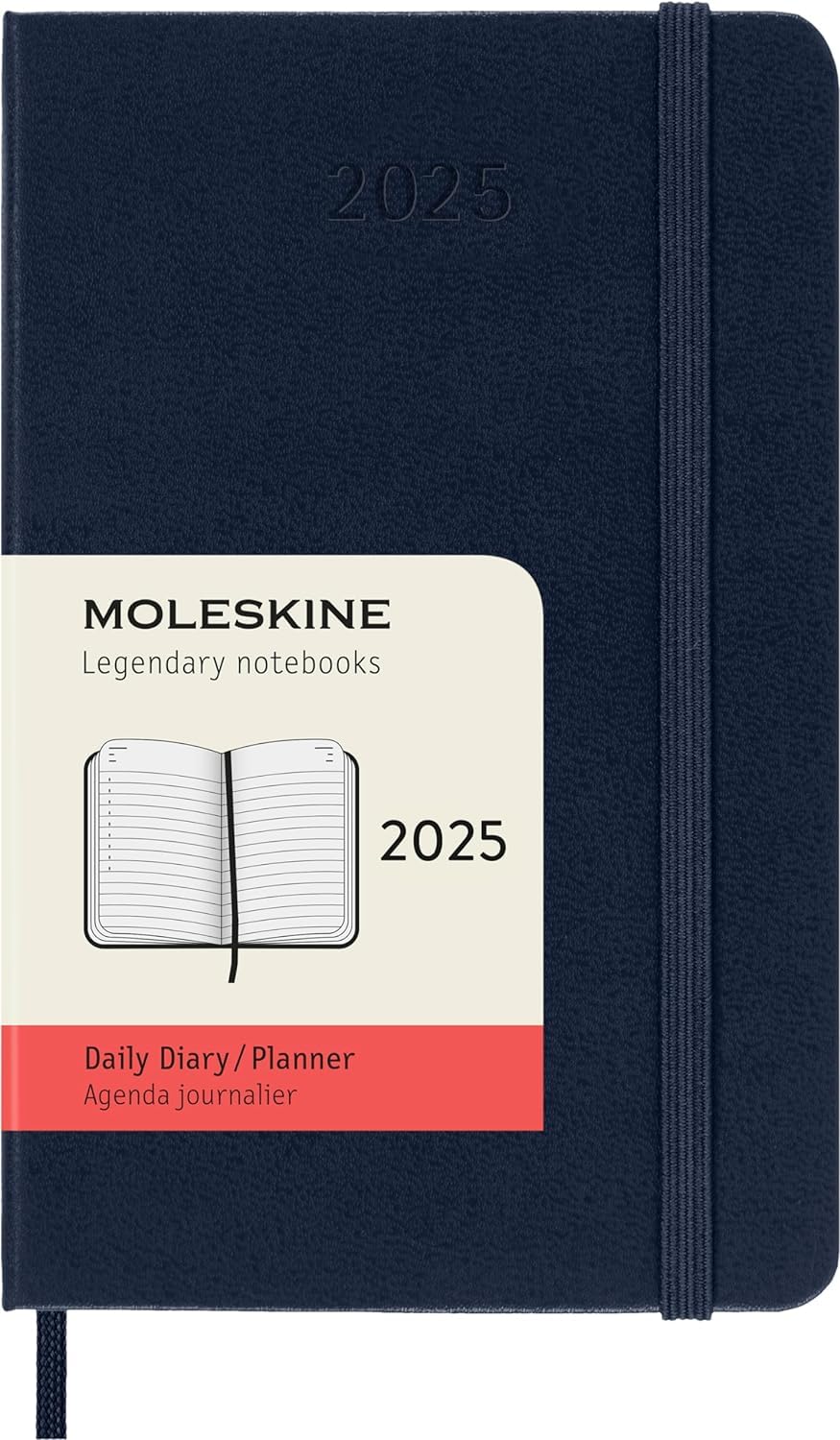 Moleskine Daily Planner, 12-Month 2025 Daily Agenda, Hard Cover and Elastic Closure, Sapphire Blue Color, Pocket Format 9x14 cm Hard Cover Pocket Sapphire Blue