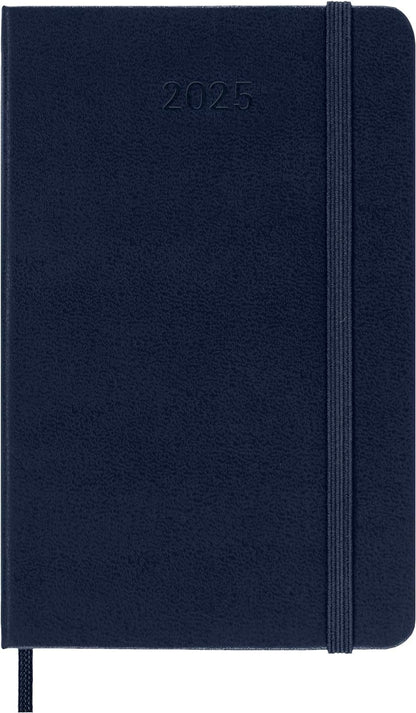 Moleskine Daily Planner, 12-Month 2025 Daily Agenda, Hard Cover and Elastic Closure, Sapphire Blue Color, Pocket Format 9x14 cm Hard Cover Pocket Sapphire Blue