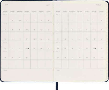 Moleskine Daily Planner, 12-Month 2025 Daily Agenda, Hard Cover and Elastic Closure, Sapphire Blue Color, Pocket Format 9x14 cm Hard Cover Pocket Sapphire Blue