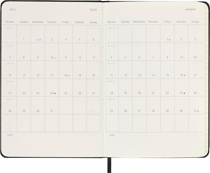 Moleskine Daily Planner, 12-Month Daily Agenda 2025, HardCover and Elastic Closure, Black Color, Pocket Format 9x14 cm Hard Cover Pocket Black