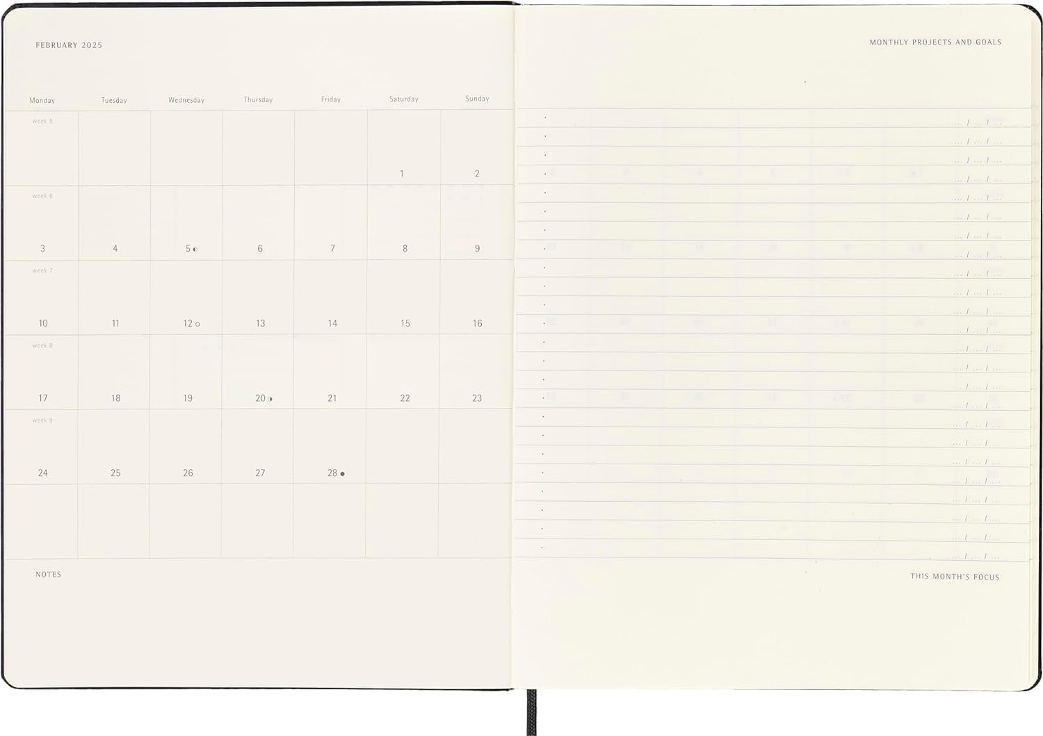 Moleskine Weekly Planner, Vertical Pro 12-Month Agenda 2025, HardCover and Elastic Closure, Black Color, ExtraLarge Format 19x25 cm