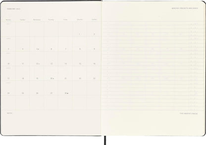 Moleskine Weekly Planner, Vertical Pro 12-Month Agenda 2025, HardCover and Elastic Closure, Black Color, ExtraLarge Format 19x25 cm