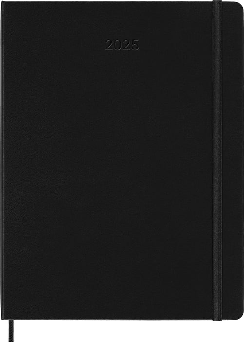 Moleskine Weekly Planner, Vertical Pro 12-Month Agenda 2025, HardCover and Elastic Closure, Black Color, ExtraLarge Format 19x25 cm