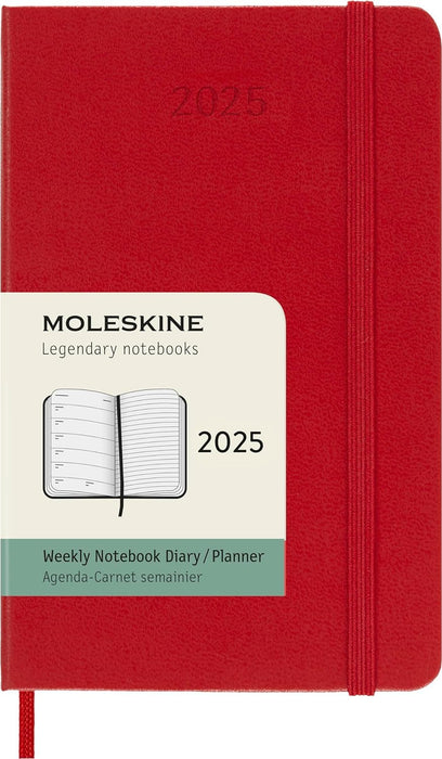 Moleskine Weekly Planner, Weekly Agenda with Space for Notes 12 Months 2025, Hard Cover and Elastic Closure, Scarlet Red Color, Pocket Format 9x14 cm