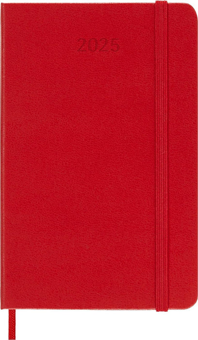 Moleskine Weekly Planner, Weekly Agenda with Space for Notes 12 Months 2025, Hard Cover and Elastic Closure, Scarlet Red Color, Pocket Format 9x14 cm