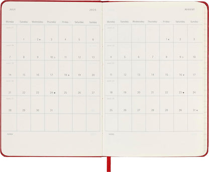 Moleskine Weekly Planner, Weekly Agenda with Space for Notes 12 Months 2025, Hard Cover and Elastic Closure, Scarlet Red Color, Pocket Format 9x14 cm
