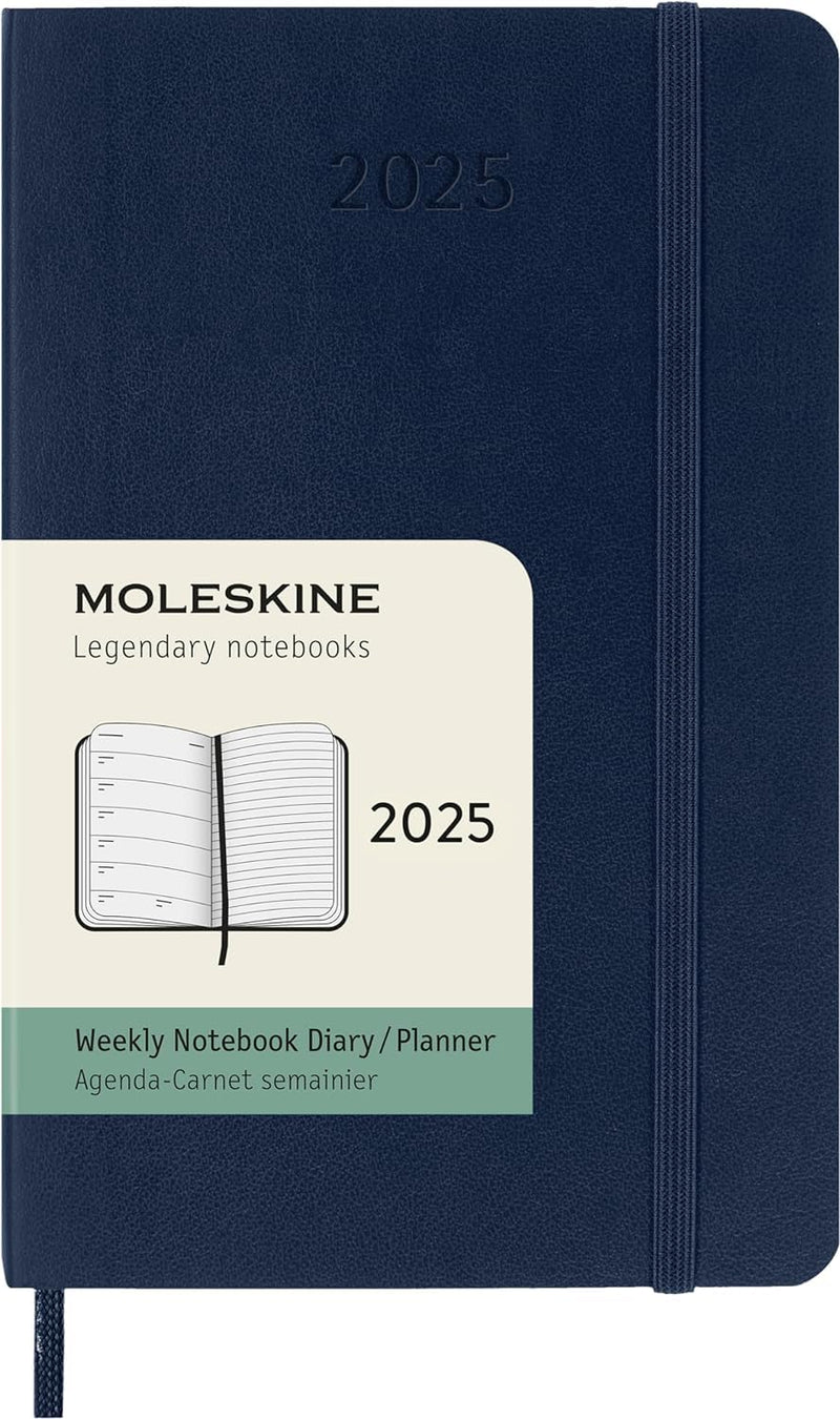 Moleskine Weekly Planner, Weekly Agenda with Space for Notes 12 Months 2025, Soft Cover and Elastic Closure, Sapphire Blue Color, Pocket Format 9x14 cm