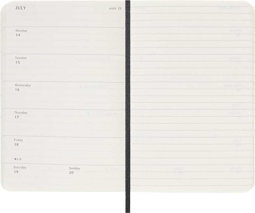 Moleskine Weekly Planner, Weekly Agenda with Space for Notes 12 Months 2025, Soft Cover and Elastic Closure, Black Color, Pocket Format 9x14 cm