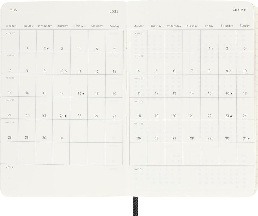 Moleskine Weekly Planner, Weekly Agenda with Space for Notes 12 Months 2025, Soft Cover and Elastic Closure, Black Color, Pocket Format 9x14 cm