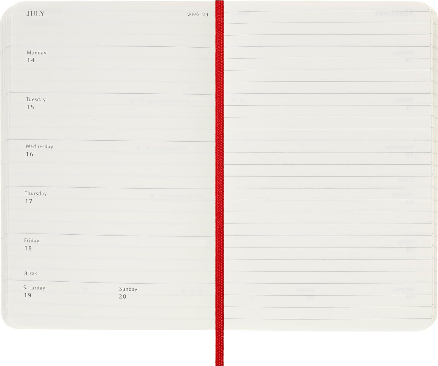 Moleskine Weekly Planner, Weekly Agenda with Space for Notes 12 Months 2025, Soft Cover and Elastic Closure, Scarlet Red Color, Pocket Format 9x14 cm