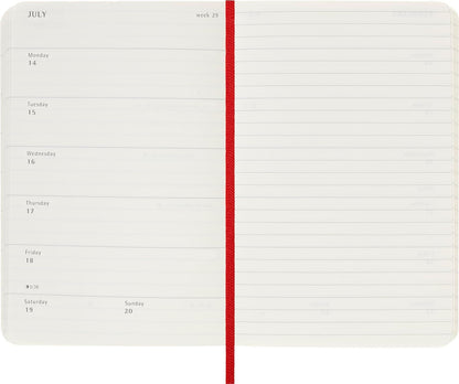 Moleskine Weekly Planner, Weekly Agenda with Space for Notes 12 Months 2025, Soft Cover and Elastic Closure, Scarlet Red Color, Pocket Format 9x14 cm