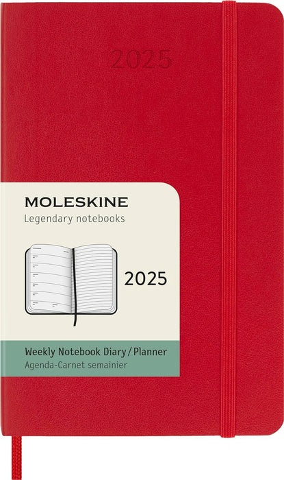 Moleskine Weekly Planner, Weekly Agenda with Space for Notes 12 Months 2025, Soft Cover and Elastic Closure, Scarlet Red Color, Pocket Format 9x14 cm