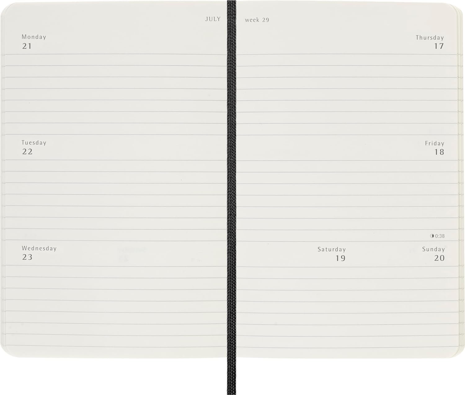 Moleskine Weekly Planner, Horizontal 12-Month 2025 Agenda, SoftCover and ElasticClosure, BlackColor, PocketFormat 9x14 cm