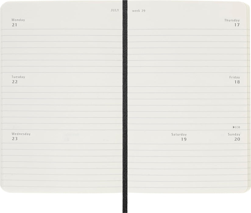 Moleskine Weekly Planner, Horizontal 12-Month 2025 Agenda, SoftCover and ElasticClosure, BlackColor, PocketFormat 9x14 cm