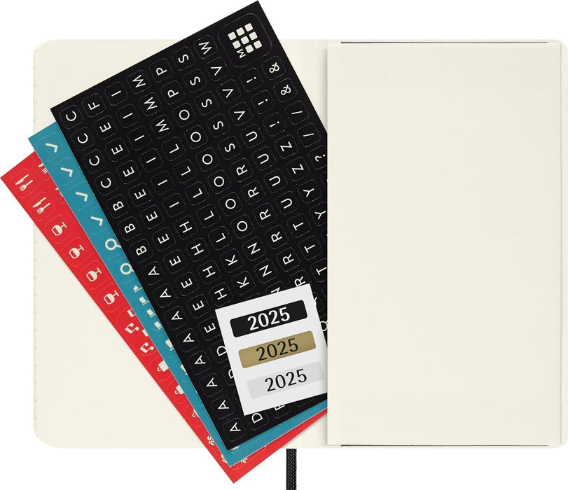 Moleskine Weekly Planner, Horizontal 12-Month 2025 Agenda, SoftCover and ElasticClosure, BlackColor, PocketFormat 9x14 cm