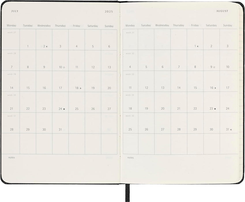Moleskine Weekly Planner, Horizontal 12-Month 2025 Agenda, HardCover and Elastic Closure, Black Color, Pocket Format 9x14 cm